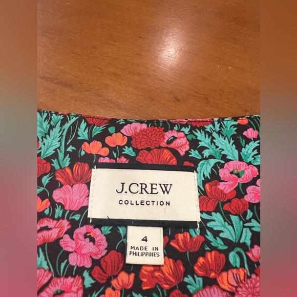 J.Crew Collection Drapey Puff Sleeve Dress Ratti Red Blooms Size 4 Maxi Sheath - Picture 9 of 16